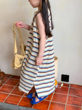 MQTIME  -  Summer Korean Toddler Girl Sundress Cotton Sleeveless Striped Young Baby Girl Dress Loose Split Hem Children Girl Sundress