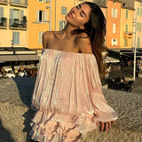 MQTIME  -  Fashion Women's Off Shoulder Mini Dress Pleated Shiny Elegant Romantic Luxury Party Evening Gala Dress Female Dress