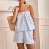 MQTIME  -  Y2K Striped Pajama Set Women 2 Piece Camisole Babydoll Tops and Striped Boxer Shorts Matching Pj Set Lounge Sets