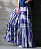 MQTIME  -  Maxi Skirts Vintage Style Striped Cotton Skirts Femme Japanese Long Skirt Loose Fit Stretch Waist Holiday Bottoms