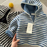 MQTIME  -  Children Girls Sweatshirt Striped Thicken Warm Toddler Girls Woolen Pullovers New Winter Versatile Kids Baby Girls Hoodies
