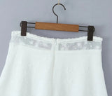  MQTIME  -  Vacation Mesh Lace Skirt Long Hollow Summer Tie Waist New Design White