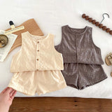 MQTIME  -  Kids Tee Clothing Set Linen Vest And Shorts Boys Girls 2 Pcs Suit Summer Children Outwear Clothes