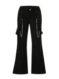  MQTIME  -  Women Chain Cargo Pants Dark Academia Hip Hop Punk Gothic Trousers High Waist Straight Long Pants Streetwear
