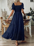MQTIME  -  Elegant Plus Size Women's Solid Color Waist Cinching Slimming Dress Summer Loose Fit Long Sleeve Maxi Dress Stylish Casual Wear