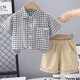 MQTIME  -  Summer Toddler Girl Outfits Set Korean Kids Clothes Fashion Plaid Cotton Short Sleeve Tops+Shorts Baby Boutique Clothing B069