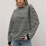 MQTIME  -  Women Striped Sweatshirts 2025 Spring Autumn Pullovers for Female Long Sleeve Round Neck Hoodies Lady Casual Loose Tops