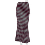 MQTIME  -  Vintage Plaid Slim Long Fishtail Skirts Women High Waist Zipper Hip Package Skirt 2026 Spring Lady Commute All-match Clothes