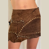 MQTIME  -  Fashion Lrregular lotus Leaf Hem Suede Miniskirt A-line Metal Button Decoration skirt 2025 New Lady Autumn Winter Y2k Clothing