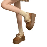 MQTIME  -  Women Thick Sole Cotton Shoes Winter Retro White Fleece Lined Ankle Boots Women's Warm Platform Slip On Cotton Shoes
