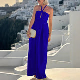 MQTIME  -  New Spring Summer Solid Pleated Dresses Women Sexy Hollow Halter Knot Long Party Dress Lady Sleeveless Backless Sling Maxi Dress