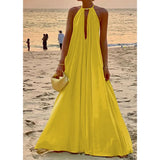 MQTIME  -  Summer Maxi Dress for Women Casual Sexy Deep V-Neck Halter Neck Sundress Sleeveless A-Line Draped Long Dresses Female