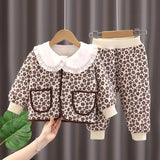 MQTIME  -  Baby Girls Cotton-Padded Jacket Set Winter Thick Warm Floral Print Quilted Coat+ Pants 2 Piece Set Cute Kids Casual Clothes