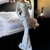MQTIME  -  Sexy Lace Long Dresses For Women Summer 2025 New Fashion Hollow Out See Through Maxi Dress Lady Chic Beach Evening Party Dresses