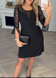 MQTIME  -  New Fashion Lace Spliced Bell Sleeve Dress for Women Summer Elegant Casual Black Holiday Party Casual Dresses Robe Femme