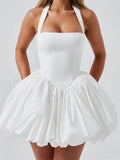MQTIME  -  Women Halter Dress Summer Tie up Sleeveless Backless Corset Bubble Dress for Party Evening Club Streetwear