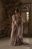 MQTIME  -  Grey Maternity Dresses Puffy Ruffles Tulle Pregnant Women Prom Gowns Customized Photoshoot Front Slit Babyshower Dress