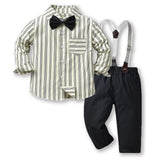 MQTIME  -  Toddler Kids Boys Gentleman Clothing Sets Long Sleeve Bowtie Striped Shirt+Suspenders Pants Little Boy 2PCS Outfits