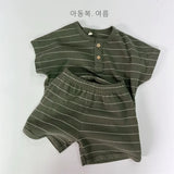  MQTIME  -  Summer Korean Style Baby Boys Striped Outfits Short Sleeve T-shirts Shorts 2pcs Toddlers Kids Casual Loose Sets