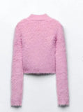 Mqtime Elegant Pink Mohair Sequin Sweater Women Fashion O Neck Long Sleeve Slim Knitted Pullover Autumn Winter Chic Ladies Knitwear