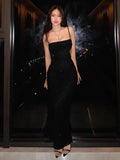 MQTIME  -  Black Sequin Backless Suspender Dress For Women'S French Haute Couture Buttocks Wrapped Dress Long Skirt