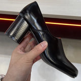 MQTIME  -  Minimalist Style Round Head Deep Mouth Single Shoes Women's Thick Heel High Heels Spring New Niche Leather Shoes