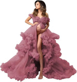 MQTIME  -  Puffy Ruffles Tulle Maternity Dresses for Photoshoot Gowns Baby Shower Dress Bridal Lingerie Robe vestidos para embarazadas