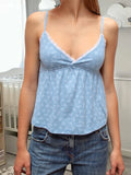 MQTIME  -  Elegant Lace Trimmed Sleeveless V-neck Camisole with Floral Details Perfect for Summer Parties and Club Nights