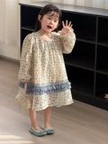  MQTIME  -  New Spring Baby Girls Printed Long Sleeve Dress Korean Style Children Ruched Sweet Princess Dresses