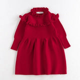  MQTIME  -  New Autumn Kids Princess Dress European American Style Baby Girls Knitting Dress Short Sleeved Solid Color Knitted Clothes