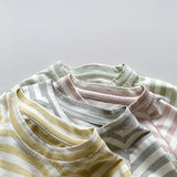  MQTIME  -  Children's Short-Sleeved Colorful Striped T-Shirt Summer New Boys And Girls Cotton Round Neck Korean Loose Casual Tops