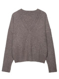  MQTIME  -  Elegant Solid V-neck Sweater For Women Autumn Winter Classical Knitted Pullover Long Sleeve Lady Street Simple Basic Jumper