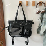  MQTIME  -  Transparent Ita Bag 3-in-1 Tote Backpack, Large Capacity Leather Shoulder Handbag, Multi-compartment Versatile Bag Clear Window