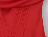 MQTIME  -  Sexy Women Satin Fold Chest Pad Bra Slash Shoulder Dress Corse Boning Low Waist Cross Lacing Up Back Ball Gown BUD Dresses Robe
