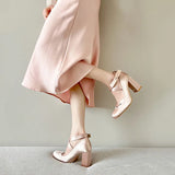 MQTIME  -  Ballet Style Fashion Satin Cross Strap Women Pumps Spring Summer Mary Janes Thick High Heels Lolita Ballet Dancing Chunky Shoes