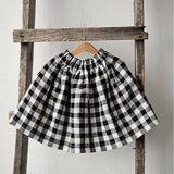 MQTIME  -  Classic Black And White Plaid Skirt Girls Summer New Loose Elastic Waist Skirt Mori Retro Cotton Linen Short A-Line Skirts