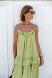 MQTIME  -  Boho Beach Dress Strapless Solid Color Cotton Maxi Dress Loose Fit Ruffled Candy Color Sundress Vacation Vestidos