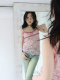 MQTIME  -  Summer original retro Mori v-neck Slimming top lace splicing stacked girls floral halter tops