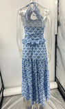 MQTIME  -  Women Elegant Floral Print Ruffles Dress Sets Chic Halter Backless Crop Tops+Skirt 2 Piece Sets Holiday Party Women Outfits 2025