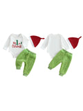 MQTIME  -  Newborn Baby Outfits Winter Warm Letter Print Romper Plush Pants with Hat 3Pcs Christmas Clothes Sets Long Sleeve