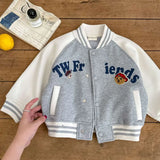 MQTIME  -  Autumn Spring Infant Baby Boy Baseball Uniform Loose Letter Bear Embroidery Little Boy Jacket Cotton Spliced Sleeve Kid Boy Coat