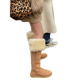 MQTIME  -  Winter Women's Furry Cuffed Snow Boots Fleece Lined Long Calf Boots Thickened Knee High Calf Snow Boots