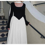 MQTIME  -  Fashion Autumn and Winter New Women's Fashion Contrast Sexy U-neck Long Sleeves Waist Big Swing Dress for Women