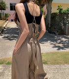 MQTIME  -  Korean Style Summer Female Jumpsuits Elegant Loose Cross Strap High Waist Backless Women Wide Legs Rompers Casual Lady Overalls