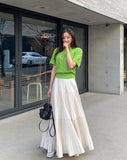 MQTIME  -  Large Swing Pleated Long Skirts For Women Korean Irregular A Line Skirt 2025 New Autumn Spring Elastic Waist Solid Loose Skirts