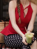 MQTIME  -  Sexy Women's Top Halter Sleeveless V-neck Ruffle Hem Female Solid Tank Summer Fashion Chic High Street New Lady Outfits