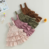 MQTIME  -  0-6Y Toddler Kids Girl Overall Dress 4 Colors Solid Sleeveless Layered Ruffle Suspender Sundress