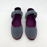 MQTIME  -  Pleated Elastic Band Velvet Ballet Flats Shoes Women Spring Autumn Gray Hand Stitch Mary Janes Casual Streetwear Slip-on Loafers