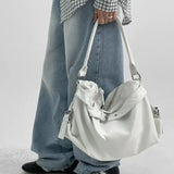 MQTIME  -  High-end Large Capacity Solid Color Washed Motorcycle Style Casual Handbag Shoulder Bag