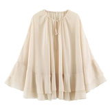 MQTIME  -  Chiffon Ruffle Kimono Cardigan Women Tie Neck Loose Sheer Cover Up Flare Layered Sleeve Shawl Lady Beach Sun Protection Top
